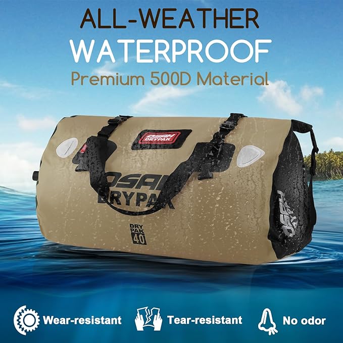 Waterproof Duffel Bag - Motorcycle Dry Bag Tail Bag with Large Storage Space Waterproof Luggage Duffle Bags with Outer Mesh Zipper Pocket for Camping Kayaking Fishing &amp Traveling
