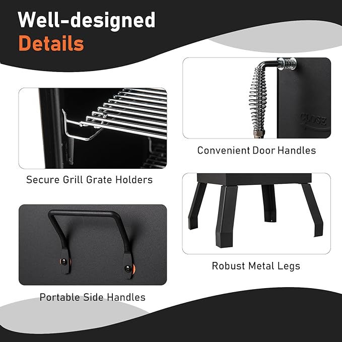 Happygrill Charcoal Grills 40 Vertical BBQ Smoker Grill with Built-in Thermometer Adjustable Air Dampers Removable Water Pan &amp Grill Grates for Backyard Picnics Party Outdoor Camping