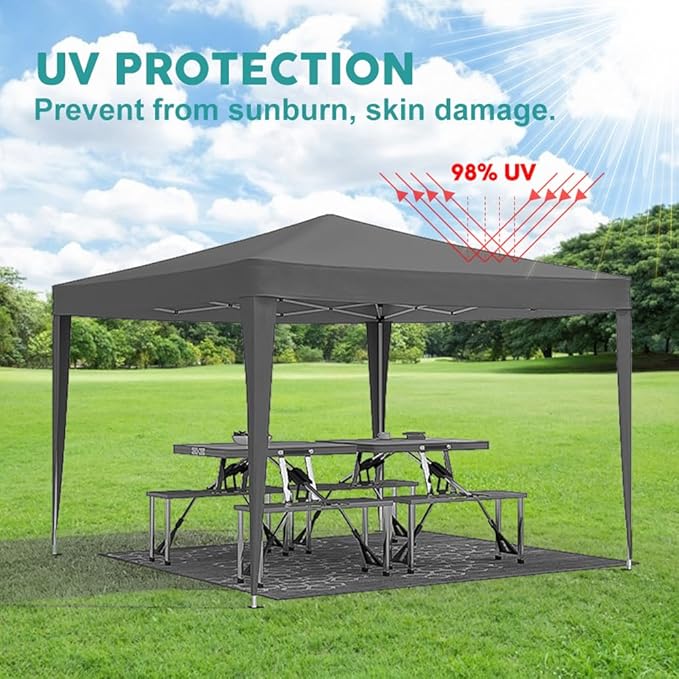 10'x10' Folding Canopy with 4 Removable Sidewalls Outdoor Event Shelter UPF 50+ Gazebo Portable Tents for Parties Beach Camping Wedding EZ Pop Up Canopy Weight Bag + Carry Bag (Black)