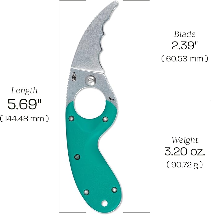 CRKT Bear Claw Fixed Blade Knife with Sheath: Rafting Rescue Self-Defense Serrated Blade with Blunt Tip Green Glass-Reinforced Nylon Handle Positive Sheath Lock 2511T