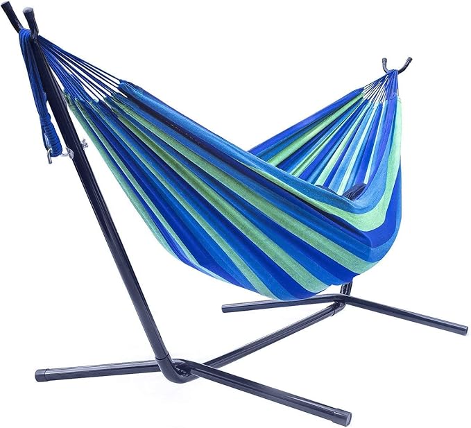 Double Hammock Two Person Adjustable Hammock Bed with Space Saving Steel Stand Includes Portable Carrying Case Easy Set Up