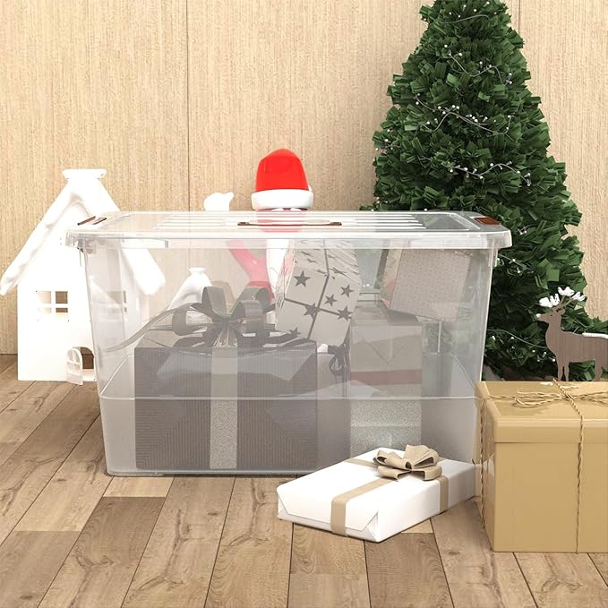 32 QT Plastic Storage Bins with Lids Large Stackable Storage Containers for Organizing Clear Storage Box for Laundry Closet Kitchen.5 Packs