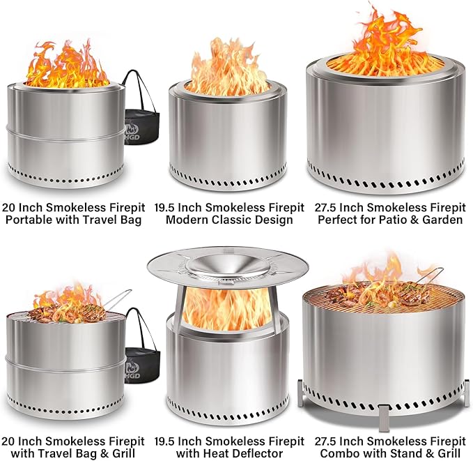 HGD 20 Inch Smokeless Fire Pit Outdoor Stainless Steel Wood Burning Stove Firepit with Ash Pan Portable Fire Pit for Backyard Patio Garden Picnic BBQ Bonfire Stove
