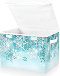 Senya Collapsible Storage Bins with Lids Silver Winter Teal Turquoise Snowflakes Christmas Storage Boxes Clothes Baskets for Organizing