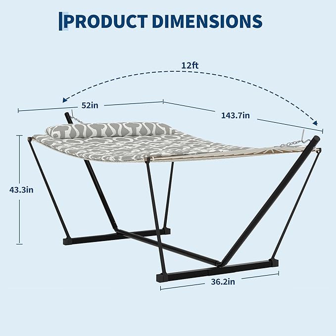 Heavy Duty 2 Person Double Hammock with Portable Adjustable Steel Stand Outdoor Hammock with Pillow for Patio Garden Beach Backyard Camping
