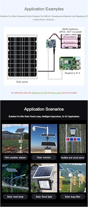 Solar Power Manager Module (D) Fits Raspberry Pi/Jetson Nano/Arduino Supports Type-C Power Adapter or 6V~24V Solar Panel with Battery Holder (Not Include 18650)