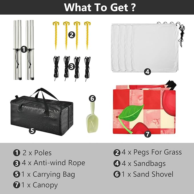 xigua Cherry Beach Tent Sun Shelter with Carrying Bag - Silver Coated Oxford Fabric Beach Canopy for Beach Camping Fishing - Includes Windproof Ropes Sandbags &amp Stakes