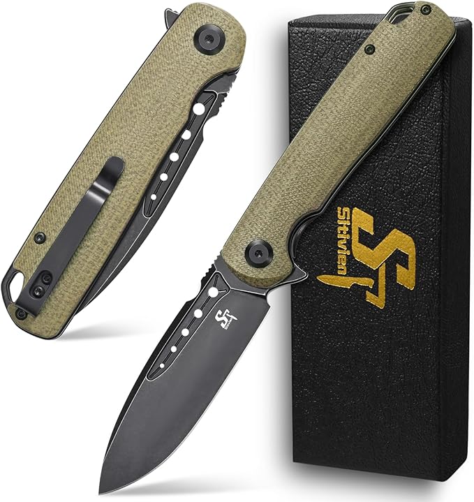Sitivien ST131 Folding KnifeD2 Blade Micarta Handle EDC Tool Knife with Liner Lock for Outdoor Camping Hiking Fishing(Green)