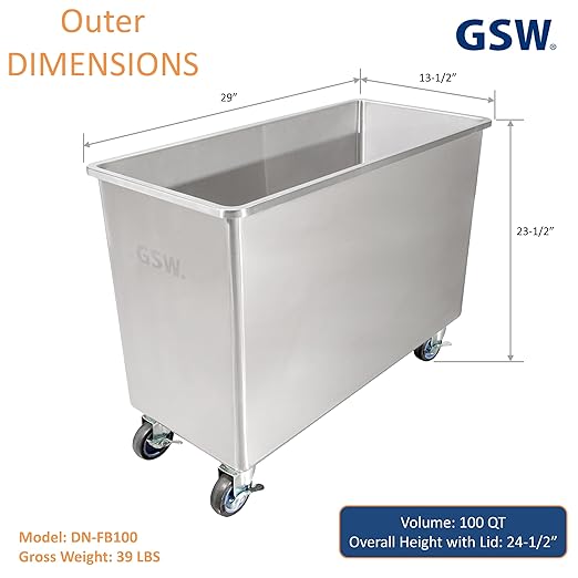 GSW DN-FB100 Commercial Stainless Steel Flour Bin with 2 Sliding Lids Storage Container (100 QT)