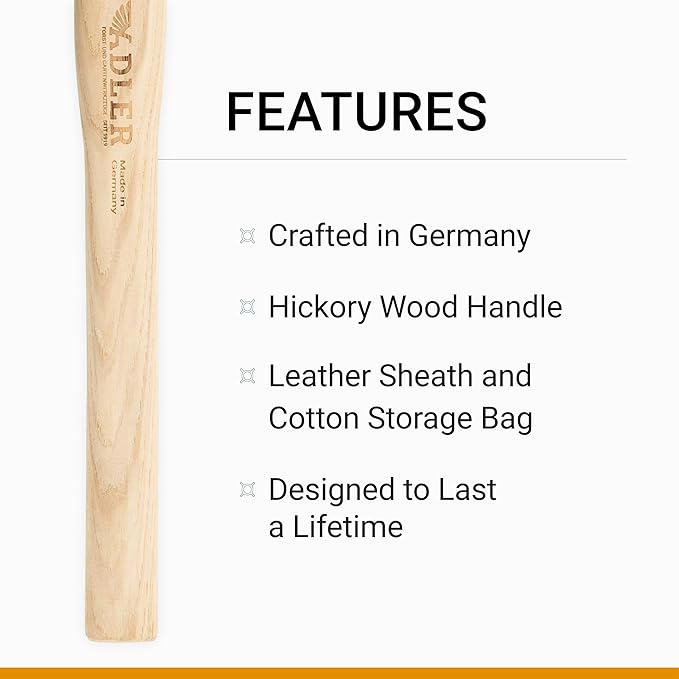Adler Rheinland Throwing Hatchet – League Compliant Throwing Axe 1.95 lb Pro-Balanced Design 15.75 Hickory Handle (Natural) German Made with Sheath and Travel Bag Included (A13)