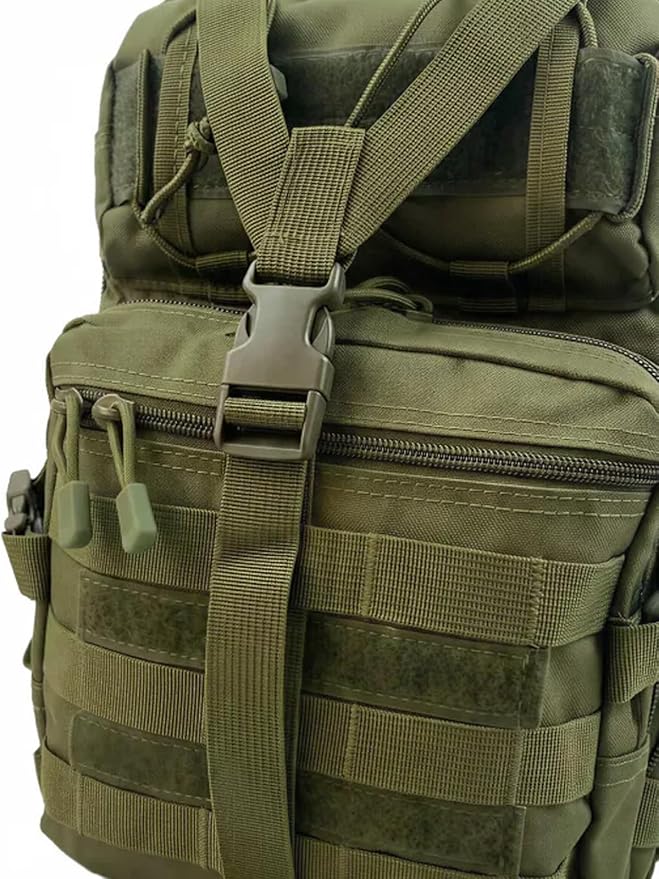 SMONT Army Green Tactical Sling Bag - MOLLE Compatible Daypack Small Durable Backpack for Hiking Commute Work/EDC - Assault Range Bag Crossbody Chest Pack Single Shoulder Pack in Army Green