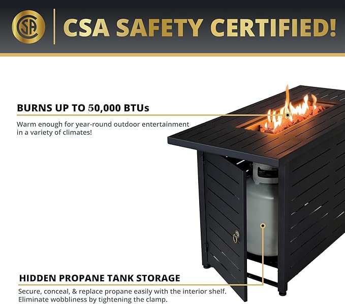 42 Outdoor Propane Fire Pit Table Gas Fire Pits with Lava Rock Waterproof Cover and Removable Lid for Outside Gatherings Parties on Patio Deck Garden Backyard Balcony 50000 BTU CSA Certified