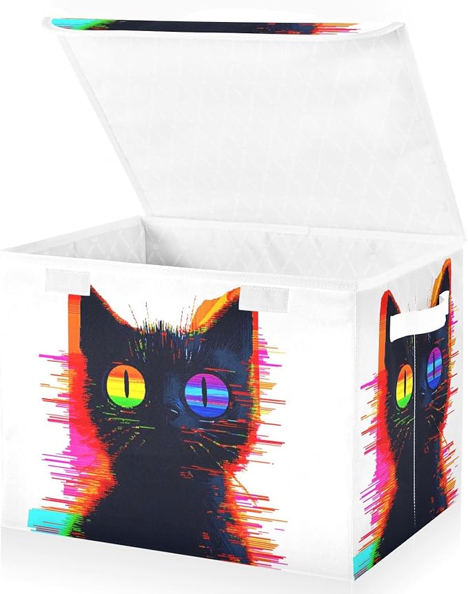 AIXIWAWA Lidded Storage Cube (Digital Art Cat) Fabric Foldable Closet Bins with Flip Lid and Handles Organizer Basket Container 16.5 x 12.6 x 11.8 IN