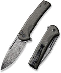 CIVIVI Pocket Knife for EDC Conspirator Button Lock Folding Knife 3.48 Damascus Blade Dark Green Micarta Handle C21006-DS1