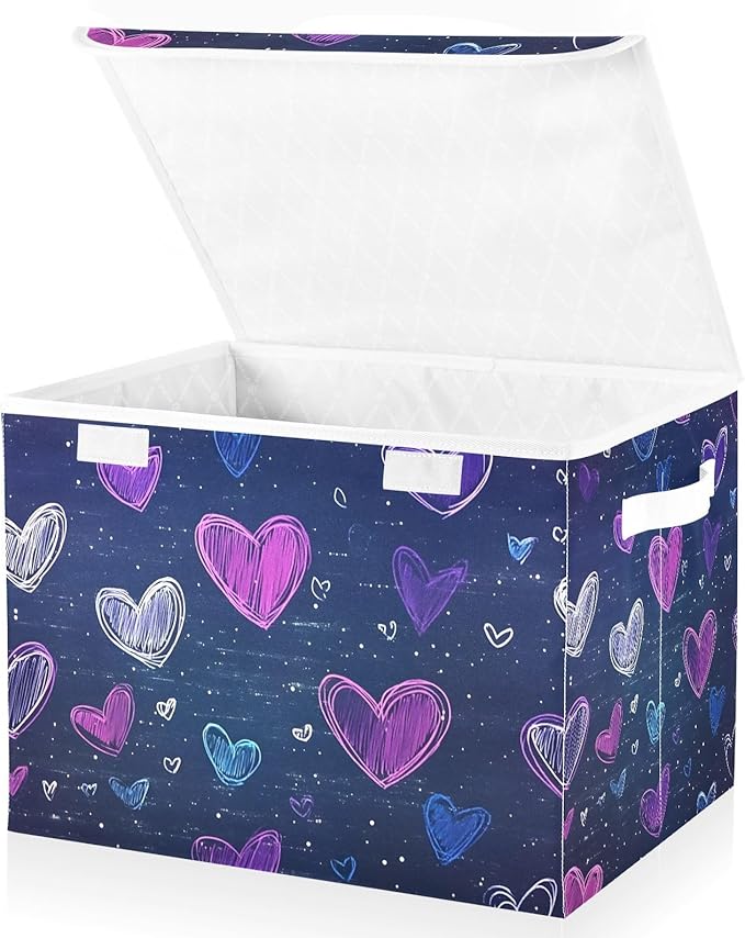 Storage Cube with Lid Doodle Of Hearts Print 16.5×12.6×11.8 IN 1 Pack Collapsible Large Capacity Foldable Storage Basket Bin Organizer