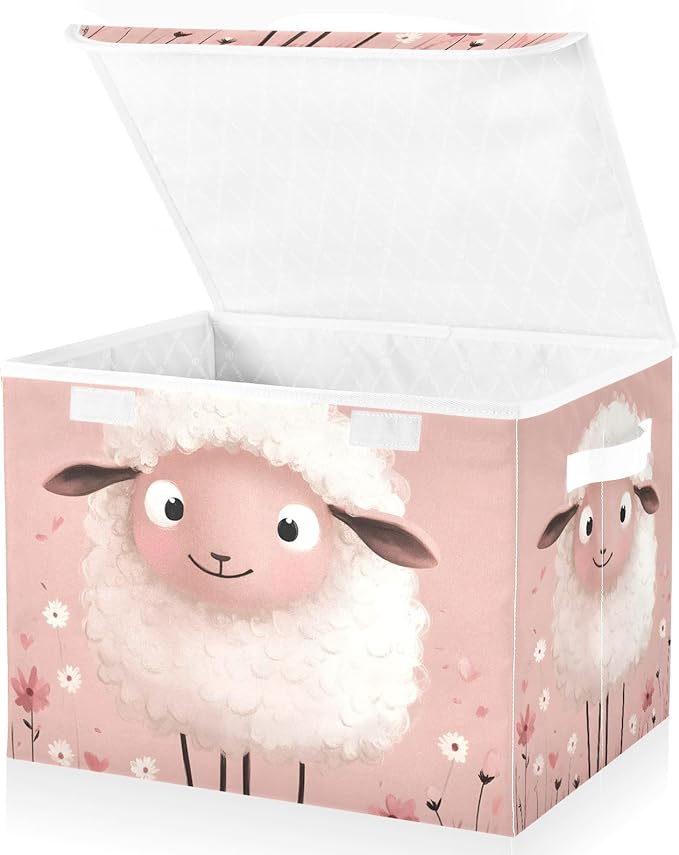 Storage Cube with Lid Cute Sheep Print 16.5×12.6×11.8 IN 1 Pack Collapsible Large Capacity Foldable Storage Basket Bin Organizer