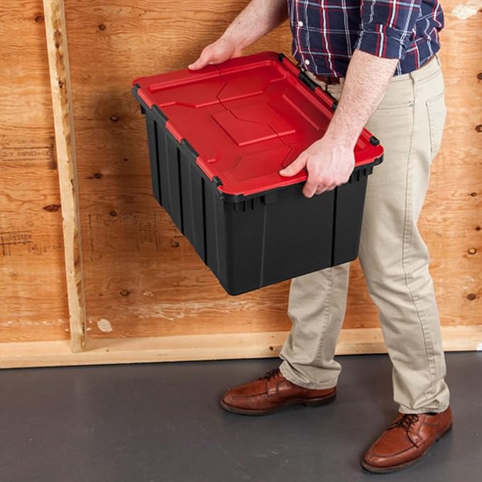 Sterilite 6-Pack 12 Gallon Hinged Lid Industrial Tote Heavy-Duty Plastic Organizer - Stackable Multipurpose Home Storage Bins with Contoured Handles for Garage Basement or Attic Organization