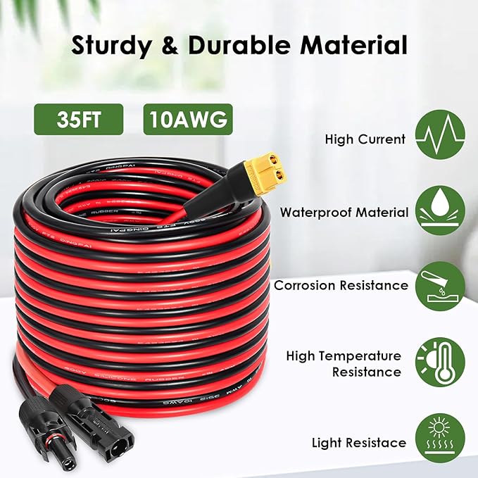 MOOKEERF Solar Connector to XT60 Adapter Cable - 35FT 10AWG for Solar Panel to Portable Power Station