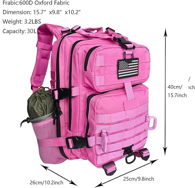 Hannibal Tactical 30L MOLLE Assault Pack Tactical Backpack Military Army Camping Rucksack with Bottle Holder 3-Day Pack Pink