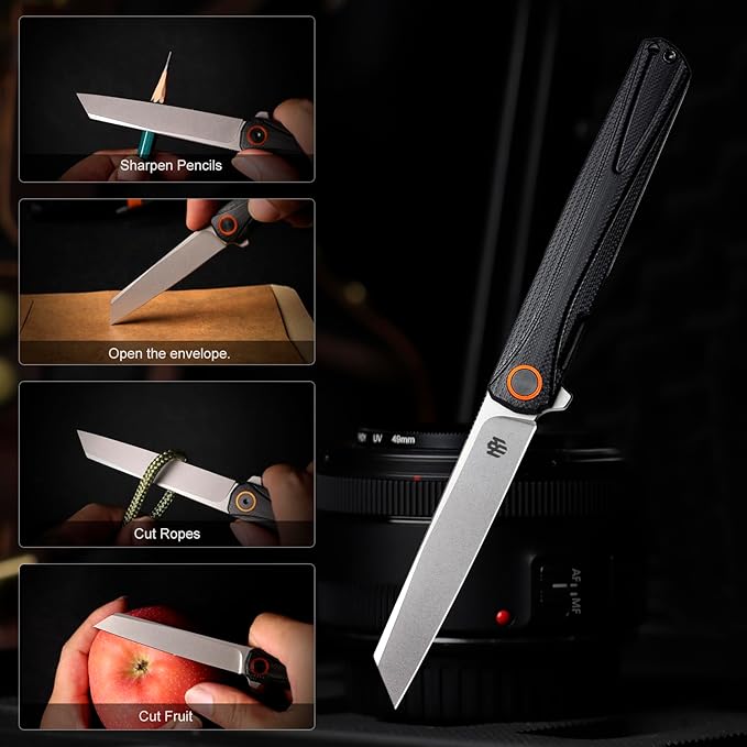 REMETTE EDC Pocket Knife Canyon 3.2 D2 Steel Tanto Blade G10 Handle Small Folding Knife with Pocket Clip for Men Women Sharp Camping Hiking Knives (Silver)