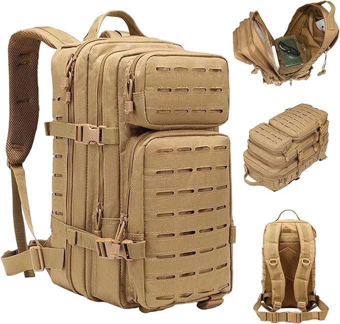 Tacticals Backpack for Men Molle System Survival Backpack Water-Resistant Multifunctional Hunting Bag for Travel Camping Hiking Sports Khaki Hunting Survival Tacticals Bag