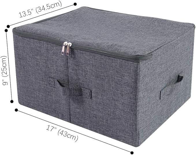iwill CREATE PRO Pack of 2 Fabric Folding Washable Clothes Storage Boxes with Zip Lid for Wardrobe Black Gray