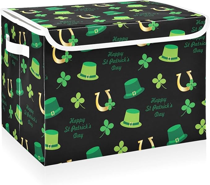 CaTaKu Large Fabric Storage Bins With LidsSaint Patrick's Day Storage Boxes With Handles for Organizing Clothes Collapsible Storage Cube Bins Baskets for Shelves
