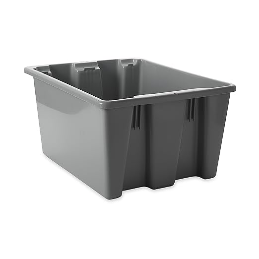 Rubbermaid Commercial Palletote Storage Stack and Nest Box 1.3 Cu. Ft Gray Tote for Warehouse/Garage/Cleaning/Maintenance