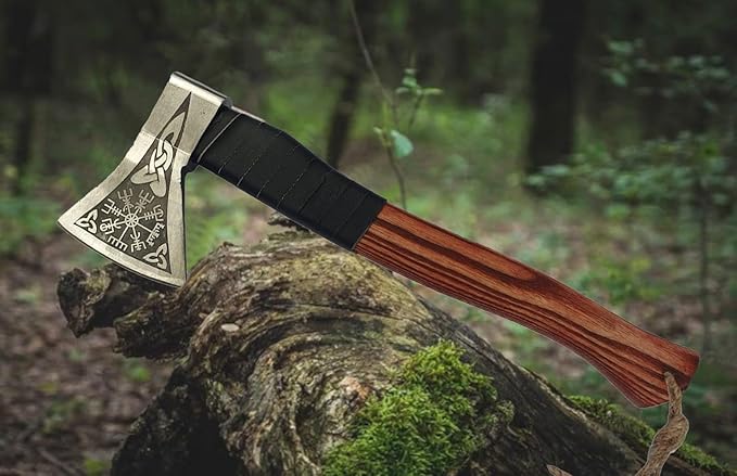 Hatchet Axe Handmade Carbon Steel Viking Axe Real Bearded Hatchet Blade Camping Hatchet Axe Bearded Axe with Wooden Handle Viking Throwing Axe Vikings Hatchet with SheathViking Gifts for Men