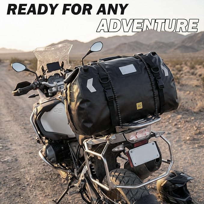 Waterproof Duffel Bag 40L - Heavy Duty Dry Bag Backpack for Motorcycle Travel Kayaking Boating &amp Camping - Watertight Roll Top Gear Bag with Air Valve &amp Reflective Strips for Men Women