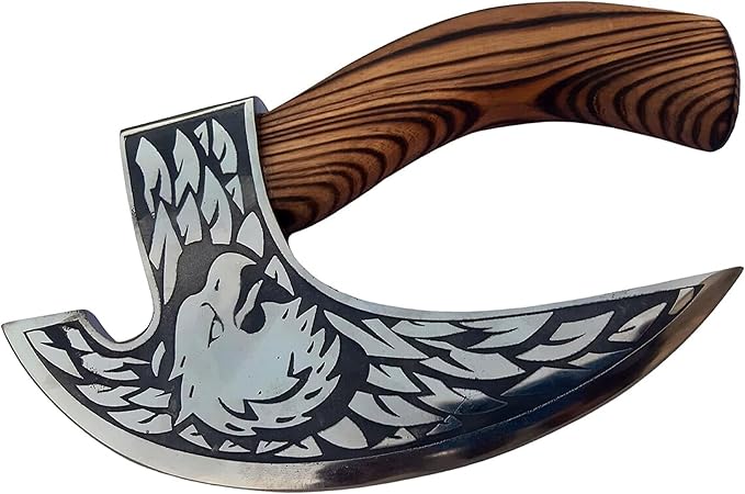SHINY CRAFTS® Viking Pizza Cutter Axe – Carbon Steel Blade with Black Etching &amp Sheath – Authentic Medieval Gift for Him Norse Style Decorative Axe