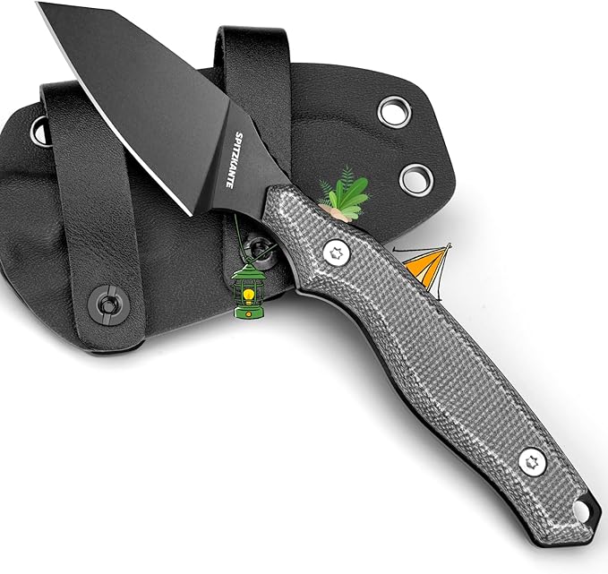 Small Fixed Blade Knife X-YZ Full Tang Outdoor Knife with Micarta Handle &amp Horizontal Carry Sheath Compact EDC Knives for Camping Hiking &amp Gifts for Men