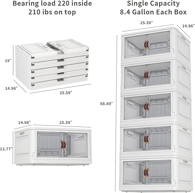 5 Storage Bins with 5 Lids78 Qt White Closet Organizers and Storage 3 Packs Stackable Bins with WheelsDouble Door Collapsible Storage Bins for Home and OfficeClear White Door