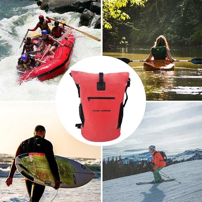 ISURE MARINE Dry Bags Waterproof Floating Backpack 30LWaterproof Phone Case Roll Top Closure Travel Bags for Kayking Boating Kayaking Surfing Rafting and Fishing Deck Bags Red