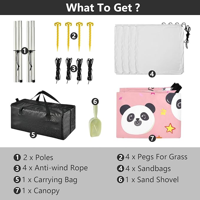 Beach Canopy with Windproof Ropes &amp Sandbags Beach Tent Sun Shade Sun Shelter for Camping Trips Fishing Backyard Fun or Picnics Panda