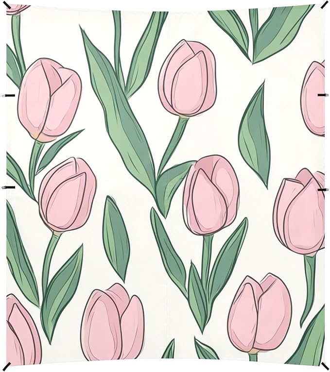 ALAZA Cute Doodle Pink Tulips Romantic Beach Tent Sun Shelter Portable Canopy Sunshade for Outdoor Camping Picnics Backyard Fun 10x9 ft