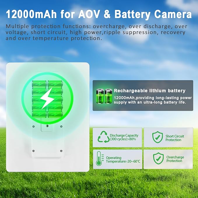 8W Solar Panel Built-in with 12000mAh Battery for Security Camera Outdoor 3in1 Plug Charger Panel for Ring/Eufy/Wyze Battery cam Support Emergency Power for Camping Hiking Lights Phones Tablet PC