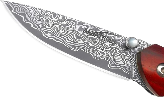 Father's Day Mother's Day &amp Heirloom Gift for Men Women - Exotic Dalbergia Wood &amp Damascus Steel Pocket Folding Knife | Collector's EDC for Husband Boyfriend Father Wife Girlfriend Mom