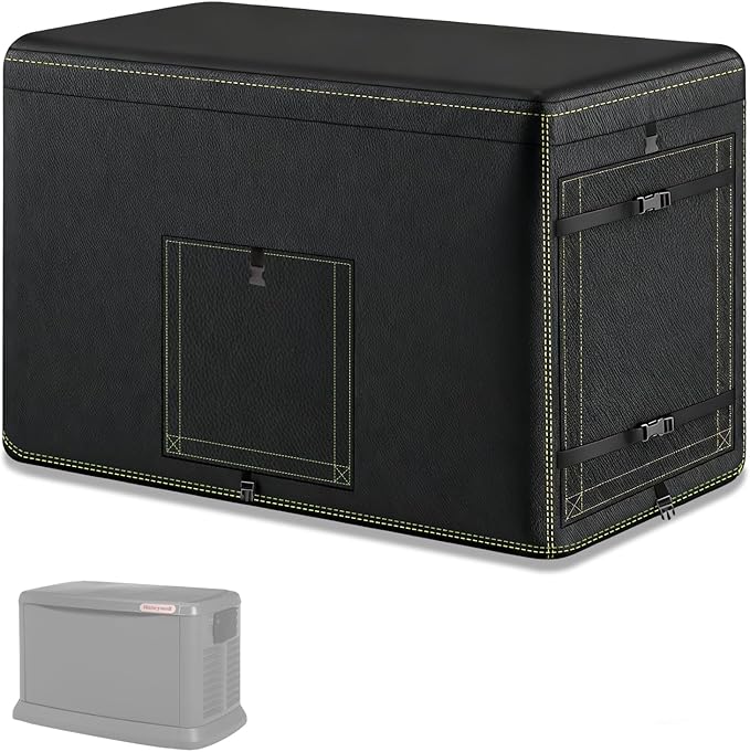 Generator Cover 600D Polyester Heavy-Duty Waterproof Generator Cover for 7.5–22kW Home Standby Generators — Windproof Zippered/Elastic Hem Design Black