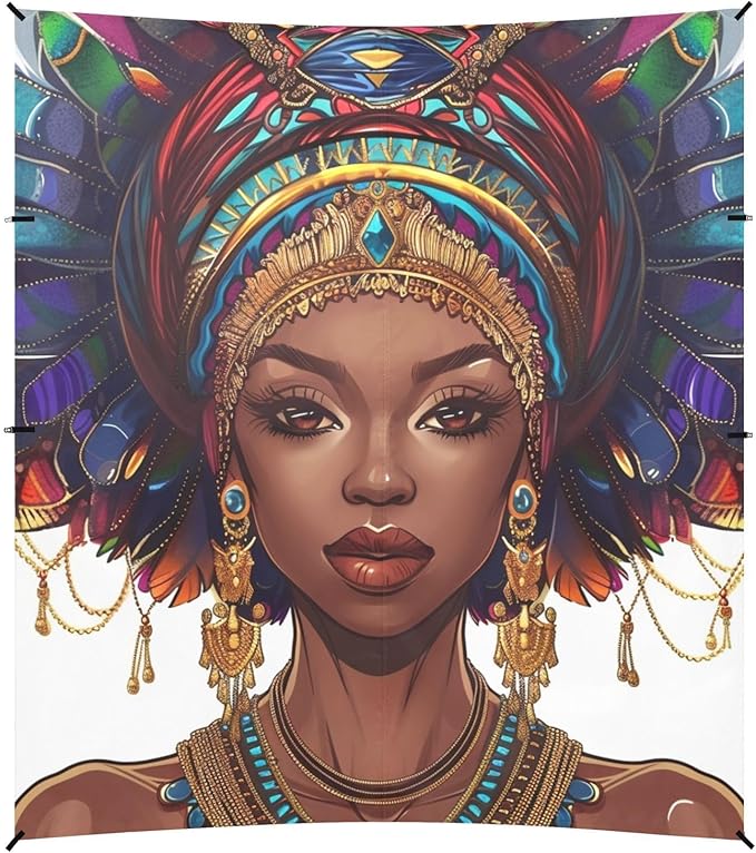 ALAZA an Beautiful African Woman in A Massive Headdress Beach Tent Sun Shelter Portable Canopy Sunshade for Outdoor Camping Picnics Backyard Fun 10x9 ft