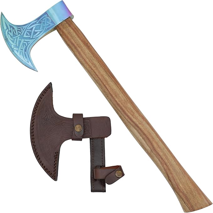 Armory Replicas™ Titanium Colored Decorative Axe – 23 Sheesham Wood Handle with Knot Work Motif and Crescent Blade