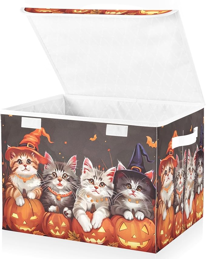 senya Halloween Baskets Collapsible Storage Bins with Lids Halloween Pumpkin Cat E Storage Boxes Clothes Baskets for Organizing