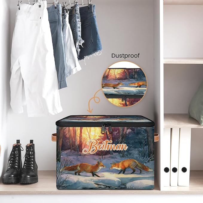 Storage-Bins with Lids Personalized Closet-Storage-Bins Under-Bed Stackable-Cubes-Box for Home Bedroom Sun Fox