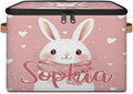 Custom Storage Basket with Name Personalized Storage Bins with Zipper Lid Foldable Fabric Storage Box Large capacity with Handle Scarf Bunny