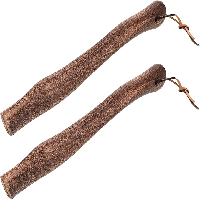 Angoily 2pcs Wooden Hatchet Handles Replacement with Leather Cord 33cm Curved Grip for Camp Axe Repair and DIY Projects