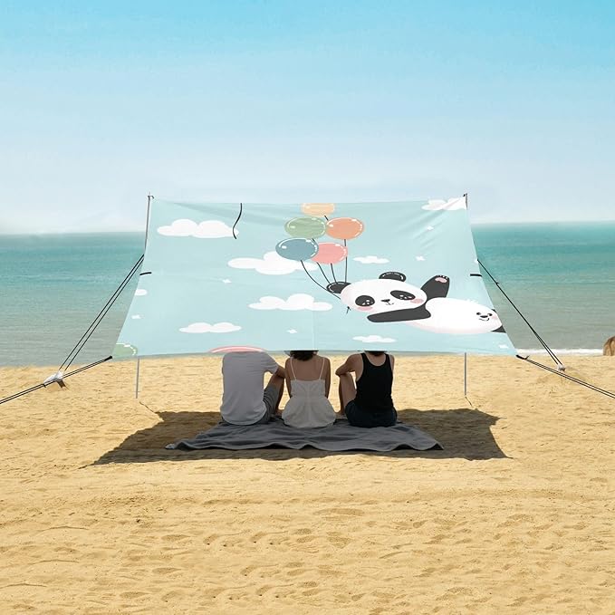 ALAZA Cute Panda with Balloon Cloud Sky Beach Tent Sun Shelter Portable Canopy Sunshade for Outdoor Camping Picnics Backyard Fun 10x9 ft