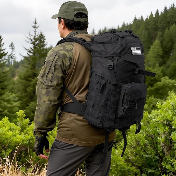 50L Tactical Backpack for Men and Women Water-Resistant Molle Rucksack Large Military Assault Pack for Hiking Hunting Camping Gym &amp Outdoor Survival Black