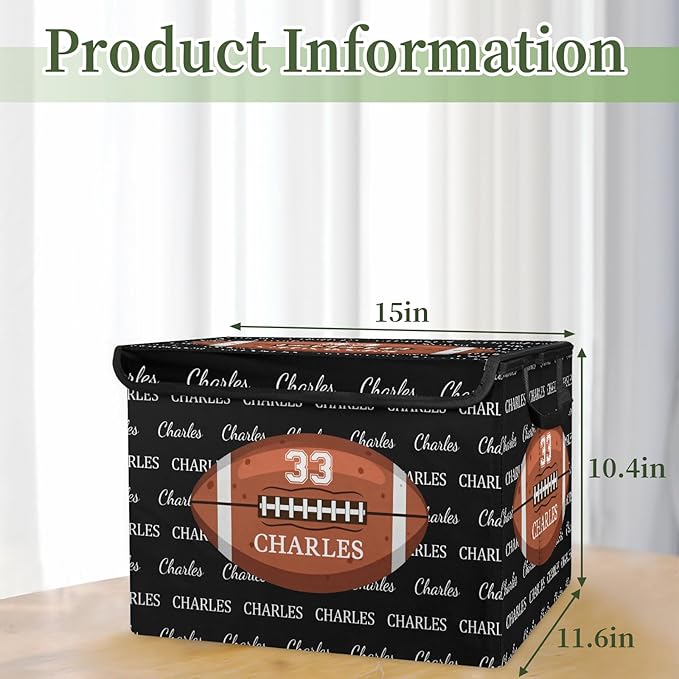 American football Custom Storage Bins with Lid Foldable Fabric Personalized Storage Basket Box with Handle Storage Organizer Container for Home Bedroom Closet