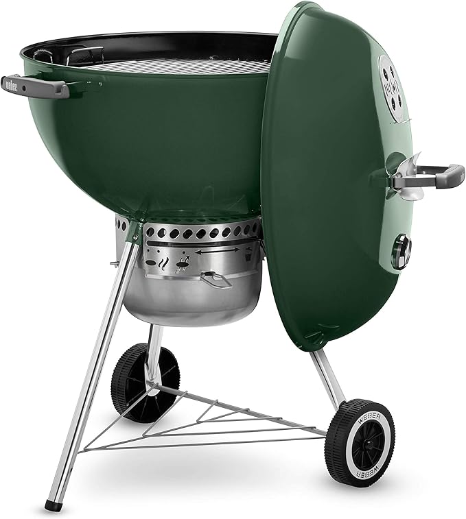 Weber Original Kettle Premium Charcoal Grill 22-Inch Green – Outdoor BBQ Grill with Built‑In Thermometer Heat Control Dampers &amp One‑Touch™ Cleaning System