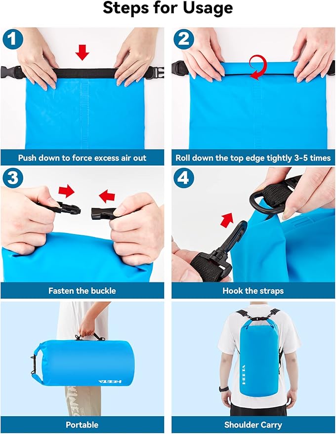 HEETA Waterproof Dry Bag for Women Men Upgraded Version (Blue 5L) Bundled with Waterproof Duffel Bag Motorcycle Dry Bag (Green 60L)